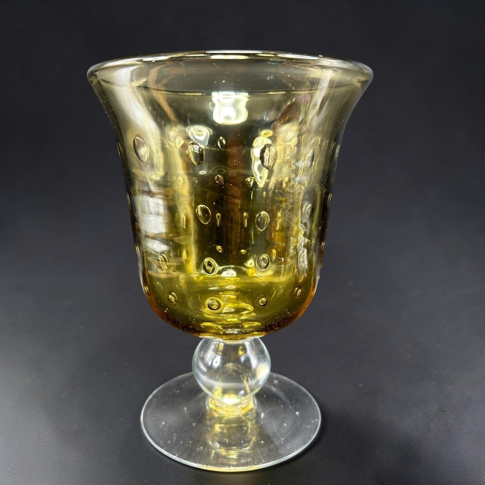 Venetian Italian Glass Amber Controlled Bubble Vase Footed Pedestal Bullicante